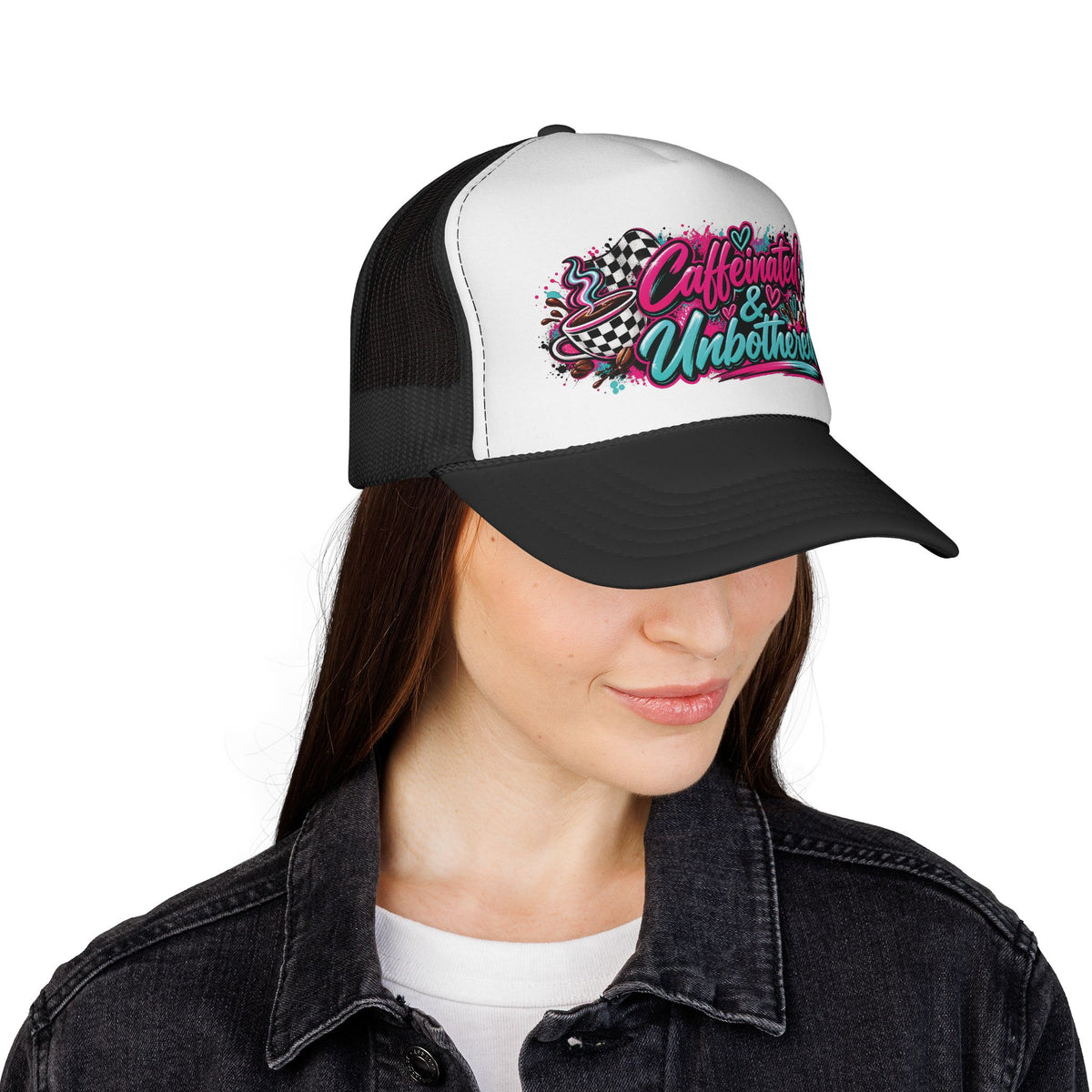 Caffeinated & Unbothered Trucker Hat | Steph's Daily Grind